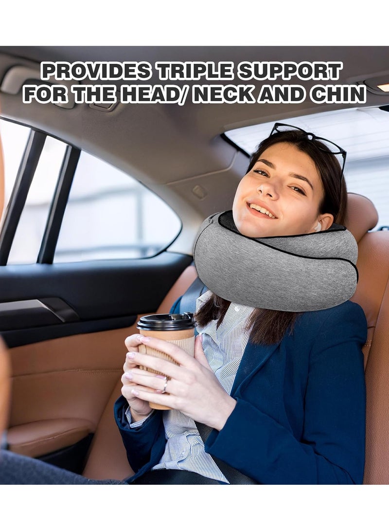 وسادة رقبة للسفر محمولة مع غطاء رأس قابل للطي، دعم مريح بزاوية 360 درجة، تصميم مقاوم للرياح، إسفنج ميموري فوم، قناع للعين وسدادات أذن، غطاء قابل للغسل - رمادي داكن - Image 5